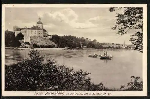 AK Persenbeug an der Donau, Blick zum Schloss, Dampfer