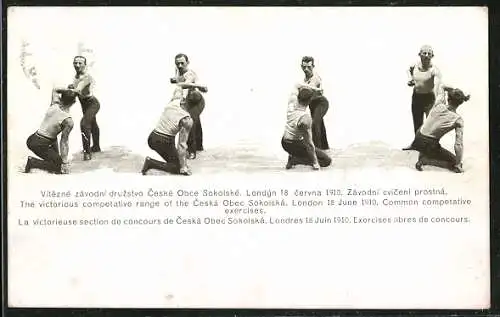 AK London, La victorieuse section de concours de Ceska Obec Sokolska, 18 Juin 1910, Exercises libres de concours