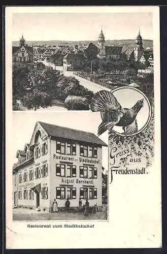 AK Freudenstadt, Restaurant zum Stadtbahnhof, Teilansicht aus der Vogelschau