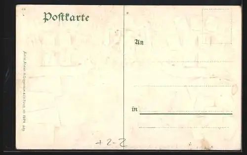 Passepartout-Lithographie Freiburg i. B., Schwabenthorbrücke und Thor, Wappen und Briefmarken