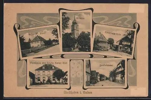 AK Stollhofen i. Baden, Gasthaus zur Linde, Villa W. Mast, Heckenmühle, Dorfstrasse