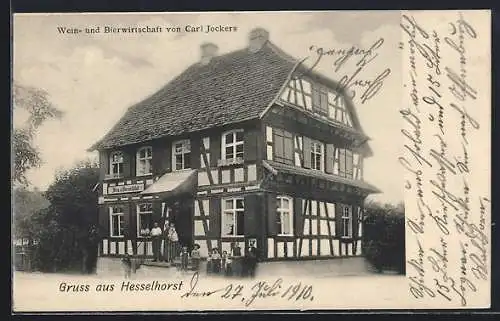 AK Hesselhurst, Restaurant Wein- und Bierwirtschaft von Carl Jockers im Fachwerkstil