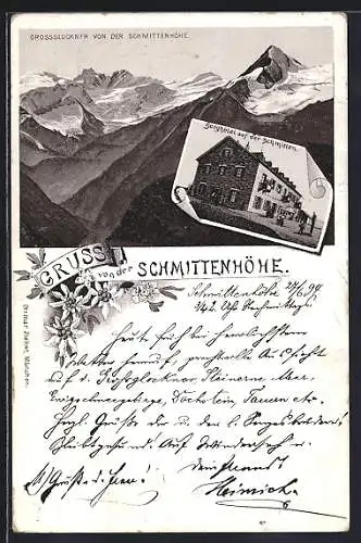 Vorläufer-Lithographie Zell am See, Berghotel auf der Schmittenhöhe, 1894, Grossglockner von der Schmittenhöhe