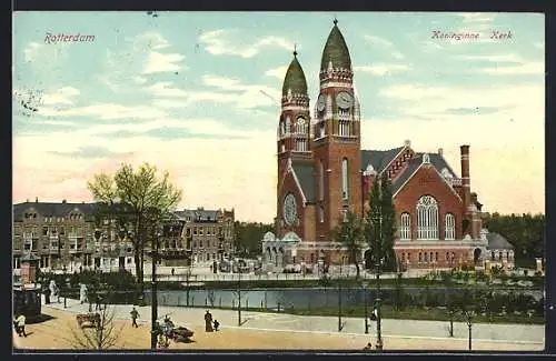 AK Rotterdam, Koninginne Kerk, Strassenbahn