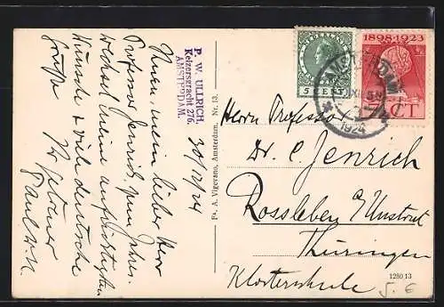 AK Amsterdam, Panorama Weesperzijde, Strassenbahn