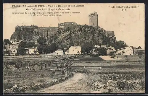 AK Polignac, Vue du Rocher et des Ruines du Château fort (Aspect Oriental)