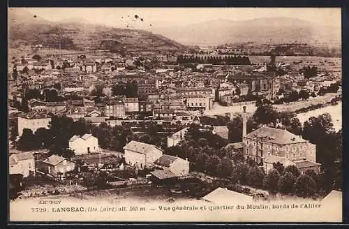 AK Langeac, Vue générale et quartier du Moulin, bords de l`Allier