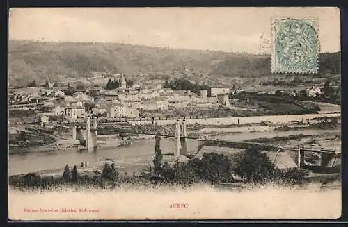 AK Aurec, Vue du village et pont sur la rivière