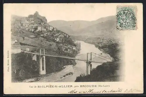 AK Saint-Ilpize, Vue du pont suspendu sur l`Allier près de Brioude