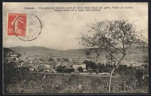 AK Langeac, Vue générale Sud-Est et grand viaduc de la ligne Paris-Nîmes