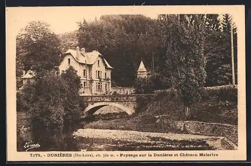 AK Dunières, Paysage sur la Dunières et Château Malartre