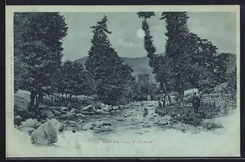 Mondschein-AK Semène, Paysage près de Saint-Ferréol