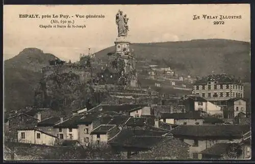 AK Espaly, Vue générale avec la chapelle et statue de Saint-Joseph