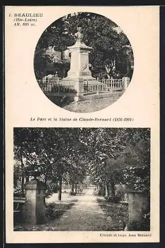 AK Beaulieu, Le Parc et la Statue de Claude-Bernard (1856-1901)