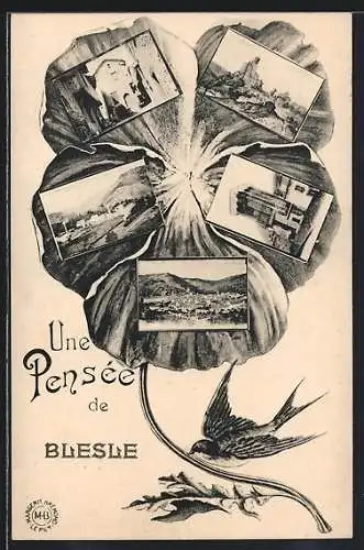 AK Blesle, Une pensée de Blesle avec vues multiples du village et des environs