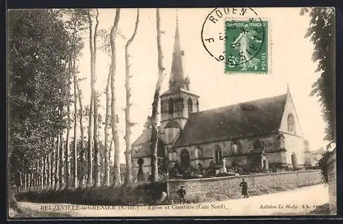 AK Beuzeville-la-Grenier, Église et cimetière (côté nord)