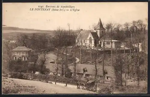 AK Le Fontenay, L`Église et paysage environnant