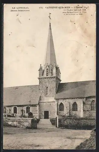 AK Vattetot-sur-Mer, L`Église avec flèche datant de 1786 restaurée en 1896