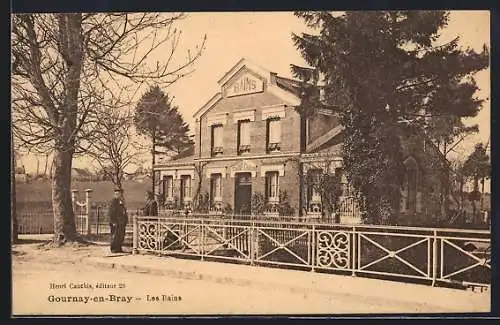 AK Gournay-en-Bray, Les Bains et la promenade arborée