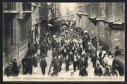 AK Rouen, Fêtes Normandes 1909, l`Académie culinaire de Bruxelles rue aux Juifs