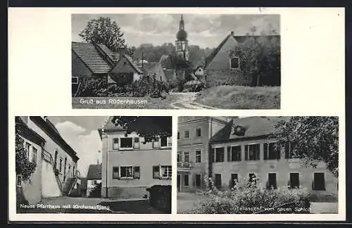 AK Rüdenhausen, Neues Pfarrhaus mit Kirchenaufgang, Teilansicht vom neuen Schloss, Ortspartie