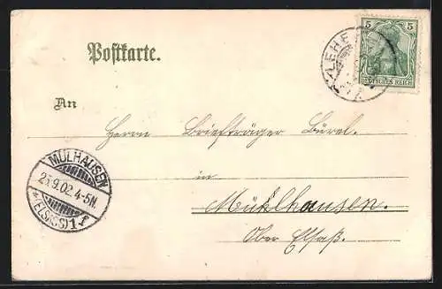 Lithographie Lehe / Weser, Matrosen Artillerie-Kaserne, Rathaus mit Krieger-Denkmal, Hafen