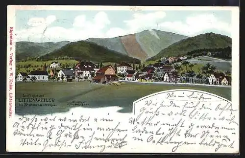 Lithographie Littenweiler b. Freiburg, Gasthaus zur Sonne, Totalansicht auf der Rückseite