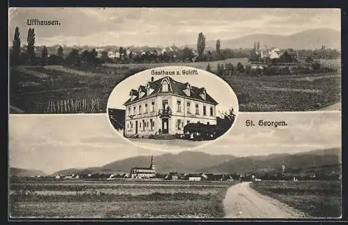 AK St. Georgen / Breisgau, Gasthaus zum Schiff, Totalansicht, Gesamtansicht von Uffhausen