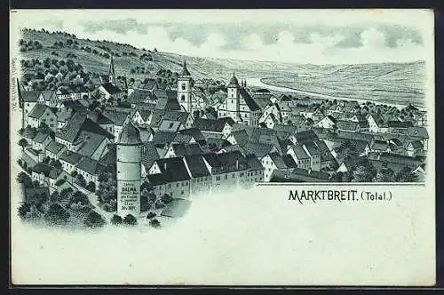 Mondschein-Lithographie Marktbreit, Blick über die Dächer