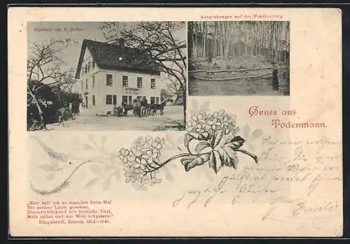 AK Todenmann, Gasthof von F. Reese, Ausgrabungen auf der Frankenburg