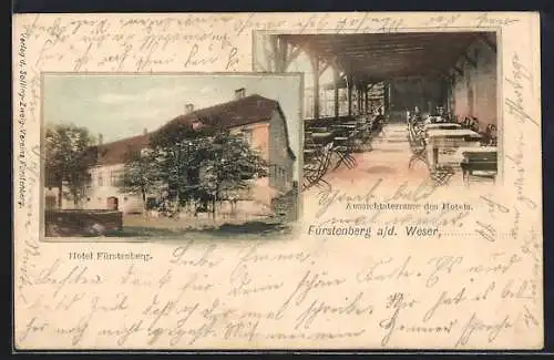 AK Fürstenberg a. d. Weser, Hotel Fürstenberg mit Aussichtsterrasse