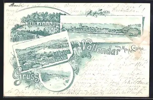 Lithographie Vallendar, Monte Casino, Ortsansicht