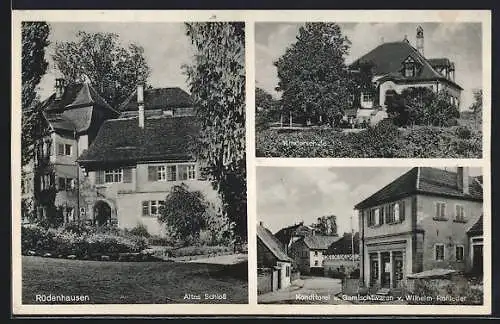 AK Rüdenhausen, Gemischtwaren-Handlung von Wilhelm Rohleder, Kinderschule, Altes Schloss