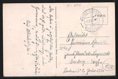 AK Mainstockheim a. M., Gasthaus und Café von K. Hülbig, Totalansicht
