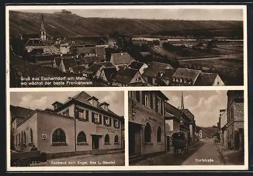 AK Escherndorf am Main, Gasthaus zum Engel, Dorfstrasse, Teilansicht