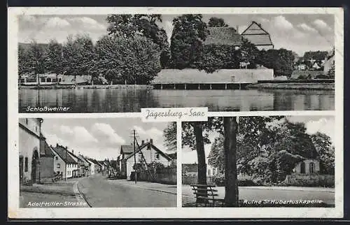 AK Jägersburg /Saar, Ruine St. Hubertuskapelle, Schlossweiher, Strasse