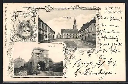 AK Sommerach, Marktplatz, Maintor, Katzenkopf