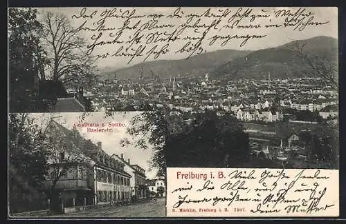 AK Freiburg i. B., Gasthaus zur Sonne in der Baslerstrasse, Teilansicht