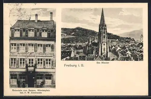 AK Freiburg i. B., Weingasthaus zum Rappen am Münsterplatz, Münster