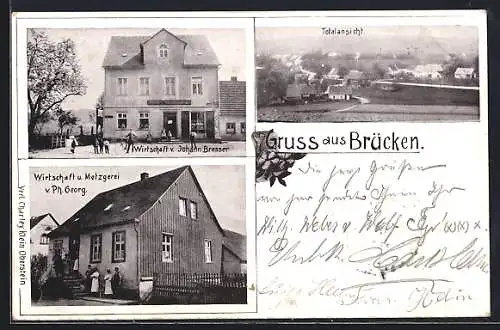 AK Brücken / Birkenfeld, Gasthaus v. Johann Bresser, Gasthaus und Metzgerei v. Ph. Georg, Ortsansicht