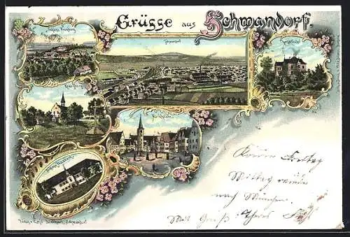 Lithographie Schwandorf / Bayern, Schloss Fronberg, Marktplatz, Kreuzberg