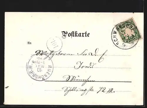 Lithographie Schwandorf / Bayern, Schloss Fronberg, Marktplatz, Kreuzberg