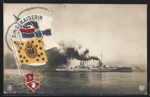 AK Gesamtansicht vom Kriegsschiff S.M.S. Kaiserin bei voller Fahrt