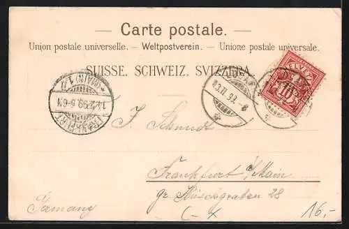 Lithographie Locarno, Ortsansicht mit Bahnhof, Kirche im Mondschein