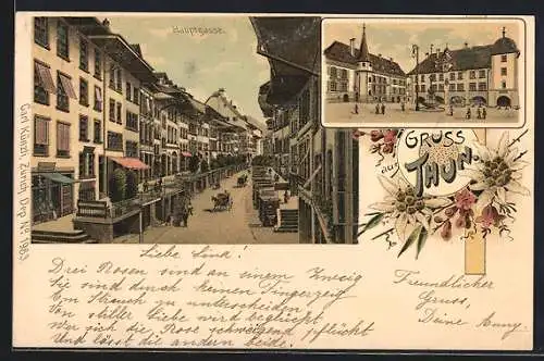 Lithographie Thun, Strassenpartie an der Hauptgasse, Marktplatz