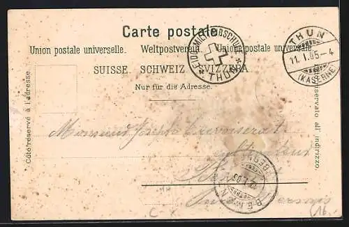 Lithographie Thun, Gesamtansicht, Obere Hauptgasse, Stadt-Schloss