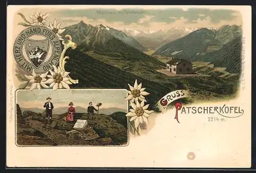 Lithographie Patscherkofel-Schutzhaus, pausierende Bergsteiger