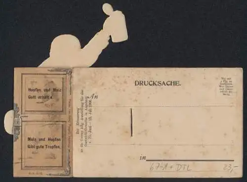 Mechanische-AK Augsburg, Grosse Allg. Ausstellung für das Gastwirts-Gewerbe, Ausstellungs-Halle, prostender Mann