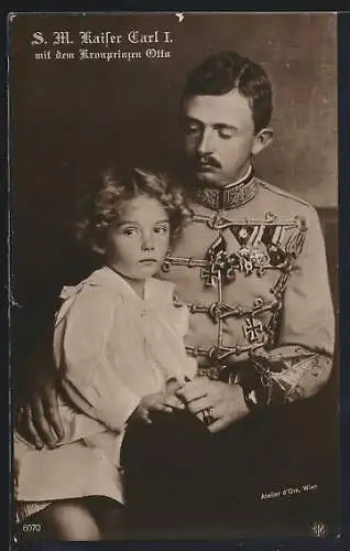 AK Kaiser Carl I. von Österreich mit dem Kronprinzen Otto