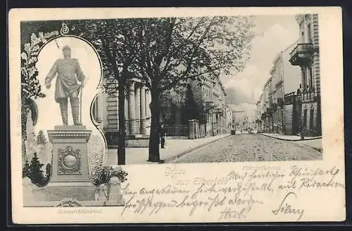 AK Elberfeld, Platzhofstrasse mit Bäumen, Bismarckdenkmal